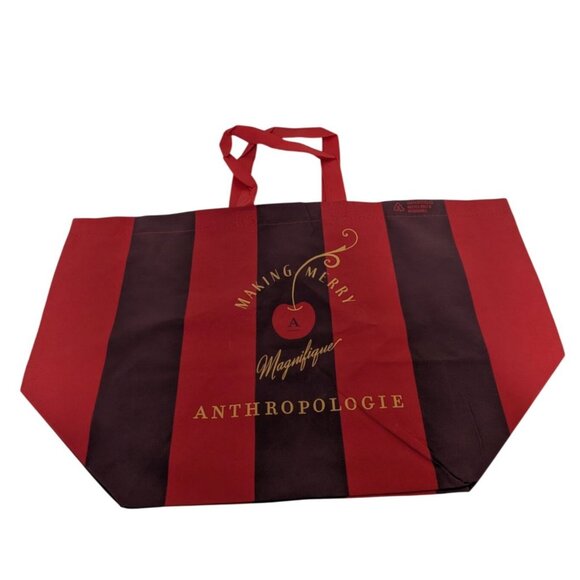 Anthropologie Making Merry Christmas Holiday Reusable Tote Bag Eco Sustainable - Picture 2 of 8